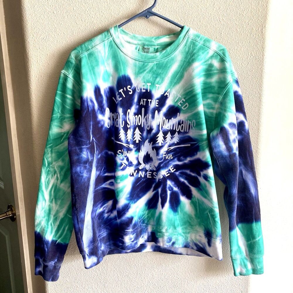 great smoky mountains national park Tie Dye Crewneck Sweatshirt Camping Medium